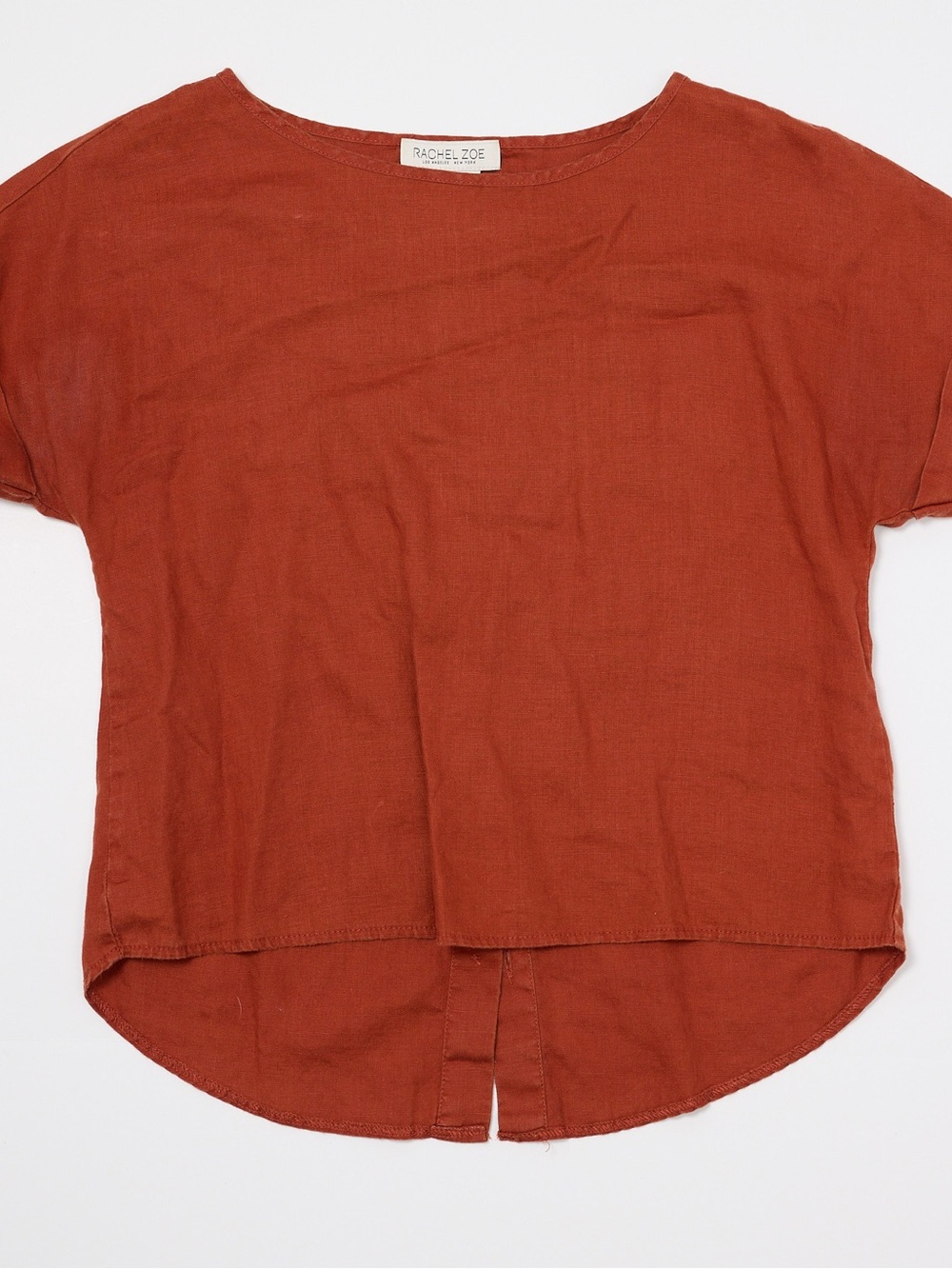 Rachel Zoe Burnt Orange Short Sleeve Linen-Blend Tee